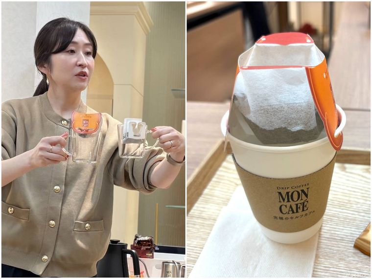 コーヒーをカップにセットした様子フィルターが浸からない構造