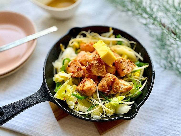 コストコサーモンポキのちゃんちゃん焼き風