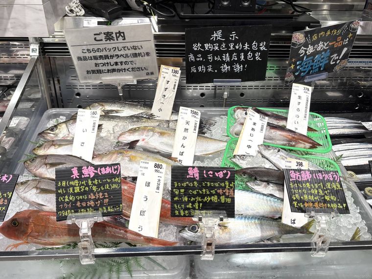 魚売り場に並ぶ丸魚