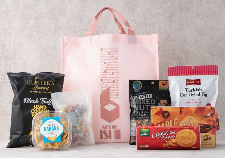 成城石井 ショッピングバッグ パールピンクと7種類の洋菓子