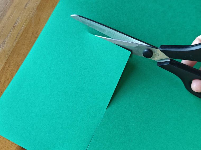 画用紙をはさみで切っている様子