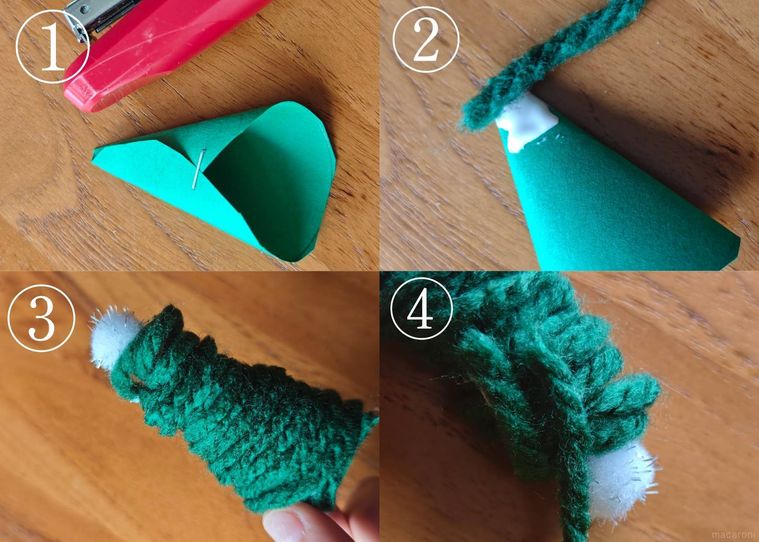 毛糸で作るクリスマスツリーのオーナメントの作り方
