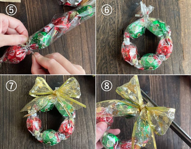 リース風ラッピングの手順をコラージュで紹介
