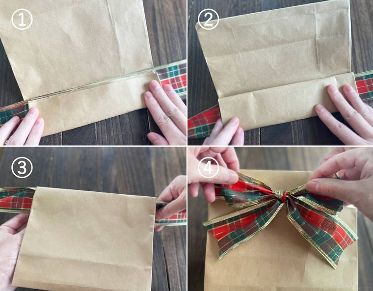 紙袋ラッピングの手順をコラージュで紹介