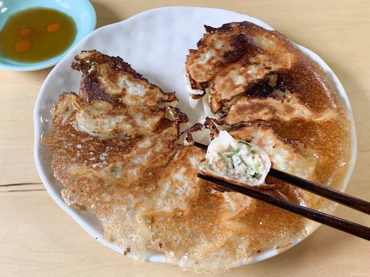 焼いて盛り付けた肉屋の作ったやみつき生肉餃子