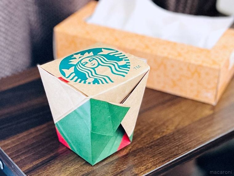 スターバックスの紙袋で作ったフタ付きのゴミ箱