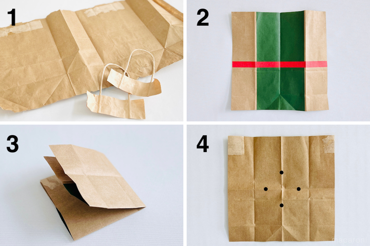 紙袋でフタ付きのゴミ箱を作っている様子