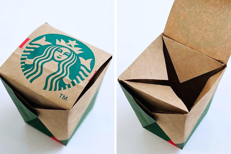 スターバックスの紙袋で作ったフタ付きのゴミ箱