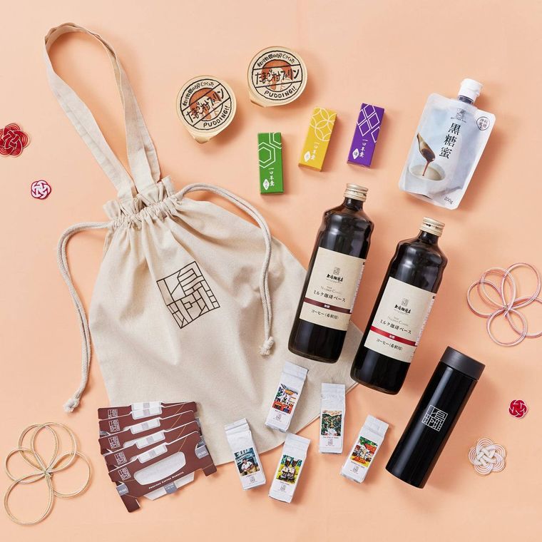 2. 上島珈琲店オリジナルロゴ入り真空ボトル巾着トート付きセット