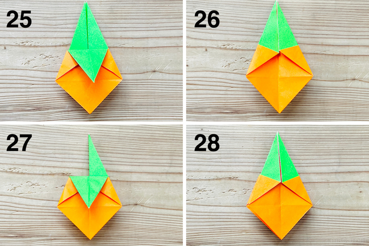 折り紙で柿を作っている様子