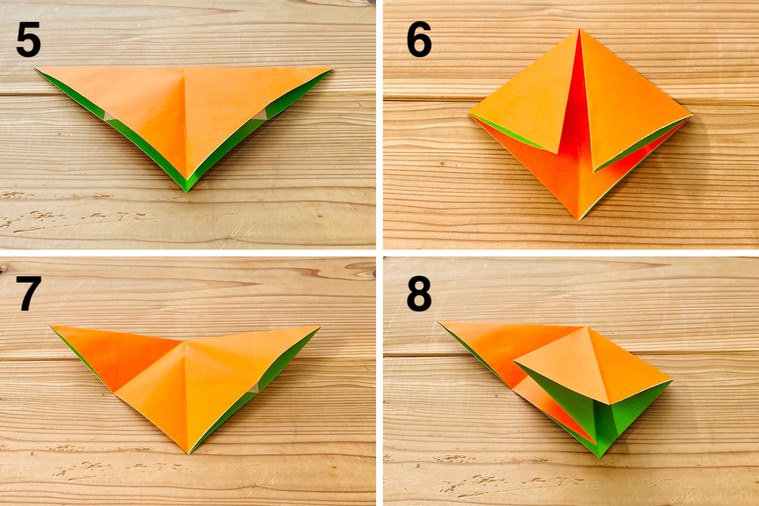 折り紙で柿を作っている様子