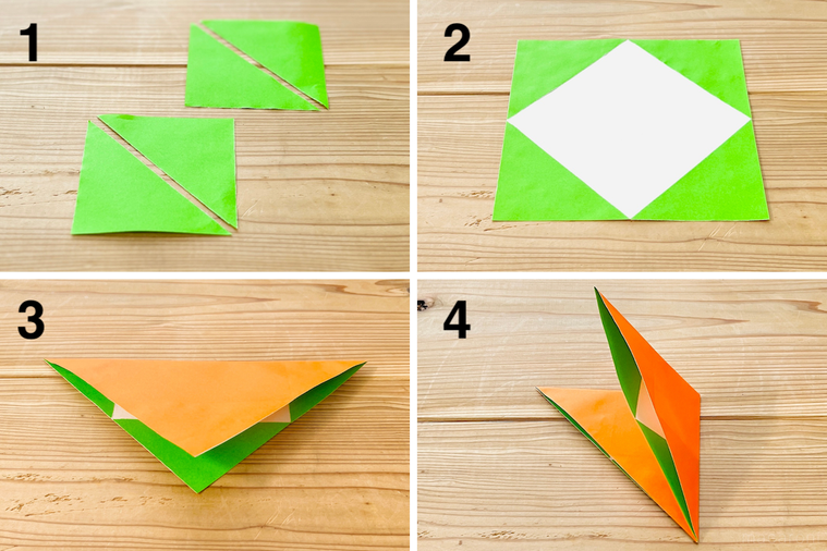 折り紙で柿を作っている様子