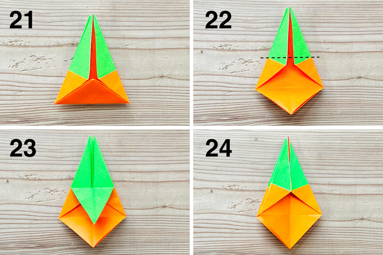 折り紙で柿を作っている様子
