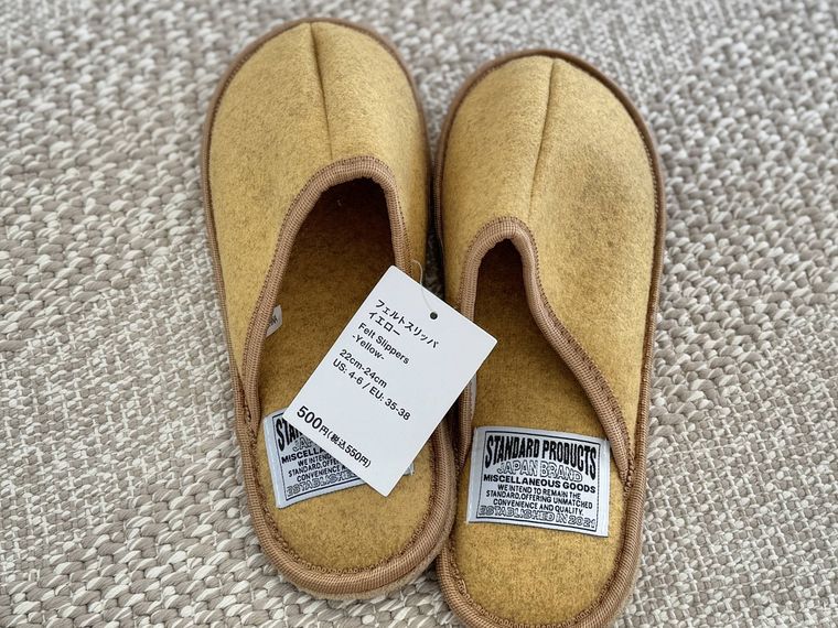 床に置かれたフェルトスリッパ