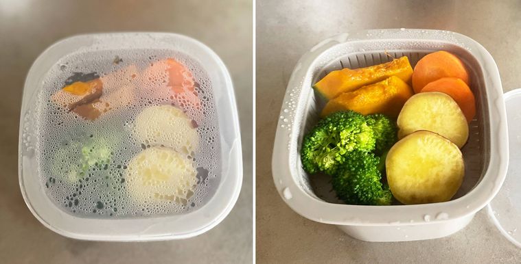 レンジ蒸し器で調理した温野菜