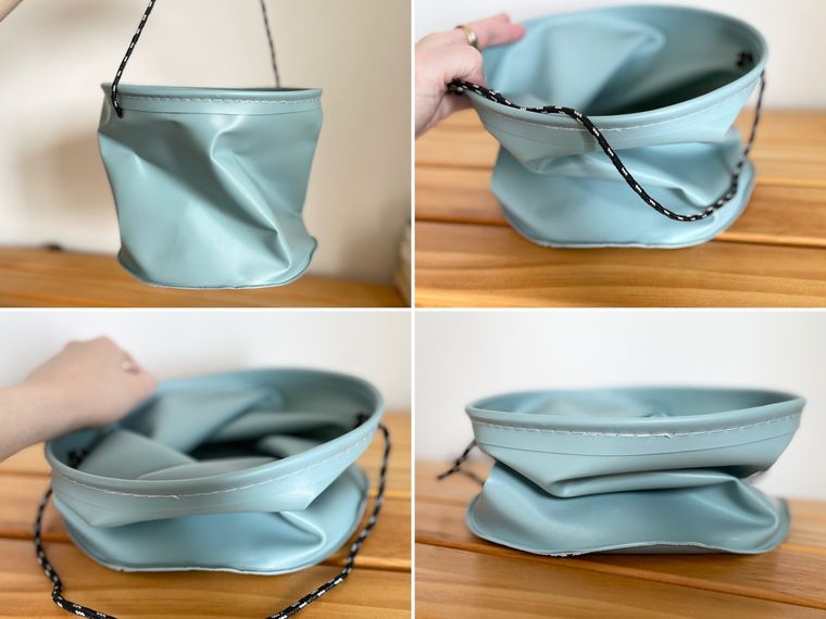 いろいろな角度で撮影したダイソーの水汲みバケツロープ・ハンドル付のコラージュ画