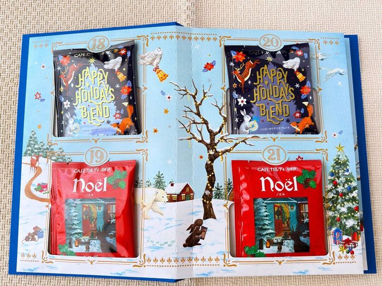 ドリップコーヒー クリスマスカレンダー2025 1セットが開けられている様子