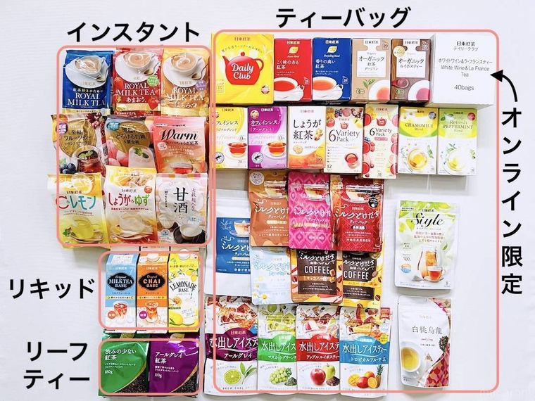 デイリークラブ で届く 10000円福箱 紅茶たっぷりコースの中身を並べた様子