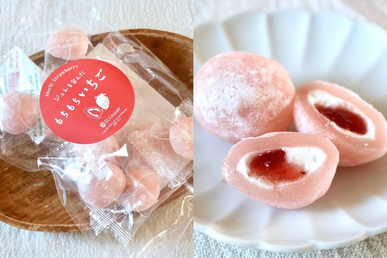 ジュレを包んだもちもち いちごのパッケージと断面