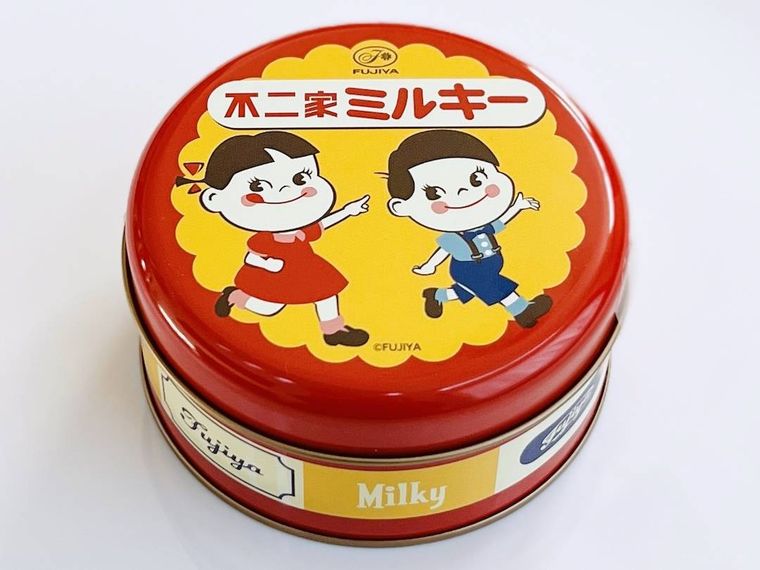 レトロペコポコデザインのミルキー缶