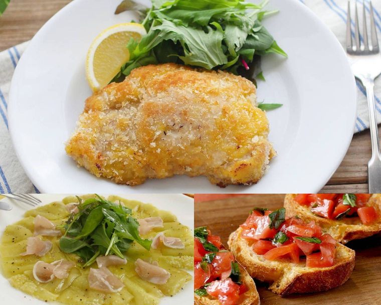 ミラノ風カツレツ なすのカルパッチョブルスケッタの献立例