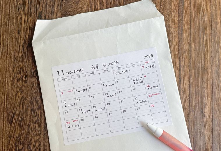 カレンダーシールを貼り付けた封筒