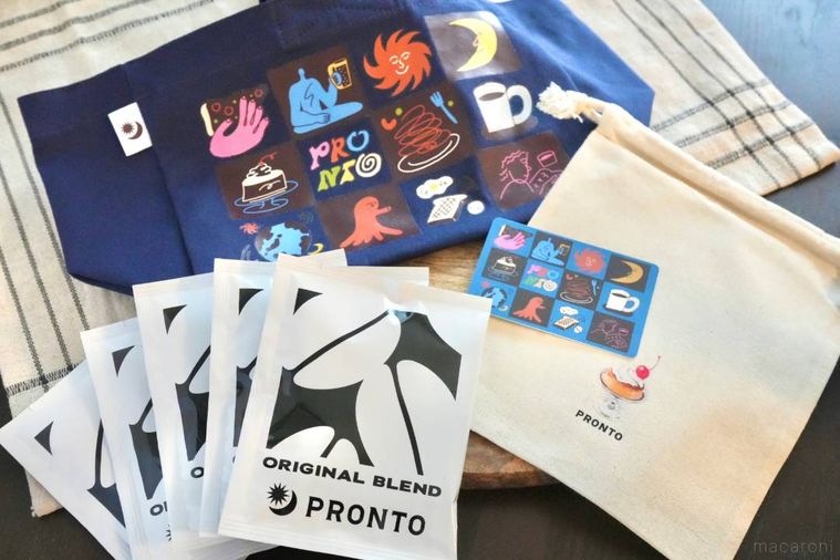 福袋のランチトートバッグと巾着ポーチとコーヒーのドリップバッグ