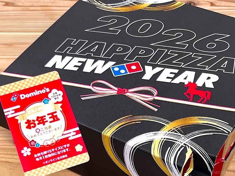 ドミノのお正月セットのお重型ボックスとドミノからのお年玉
