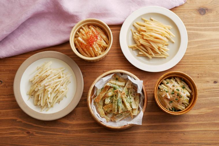 だいこんの皮のおつまみレシピ5品が並んでいる