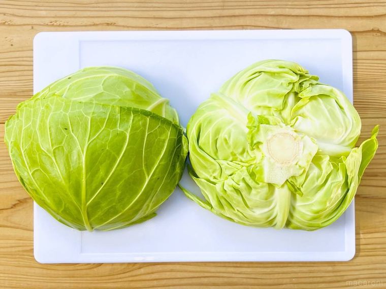 キャベツを横半分に切った様子