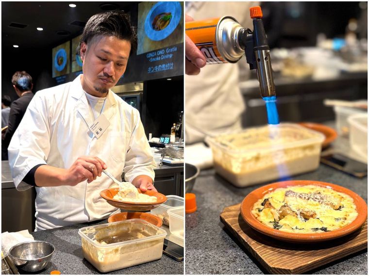 シェフが海グラタンを作っている様子