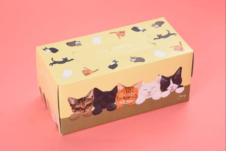 猫デザインのティッシュボックス