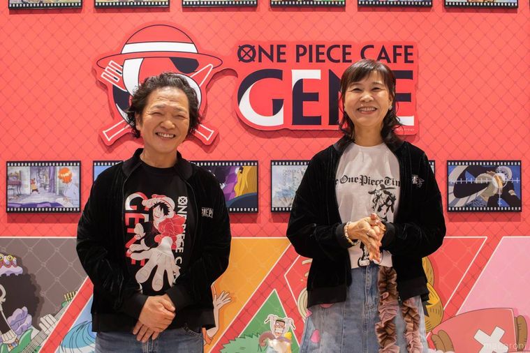 ワンピースカフェジーンのプレス内覧会に登場したウソップ役の山口勝平さんとロビン役の山口由里子さん