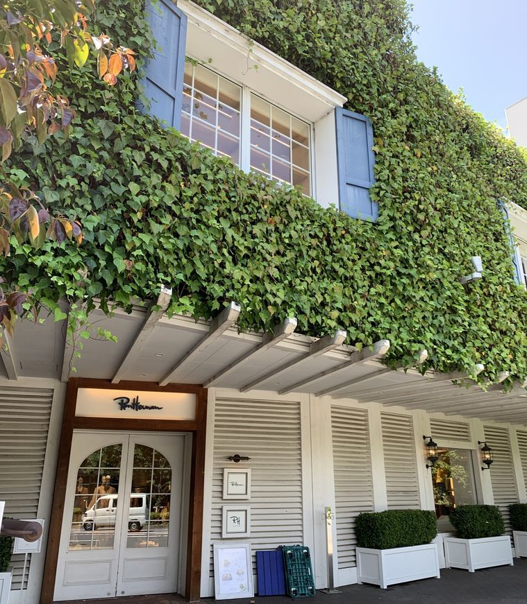 緑に覆われたロンハーマンカフェ外観