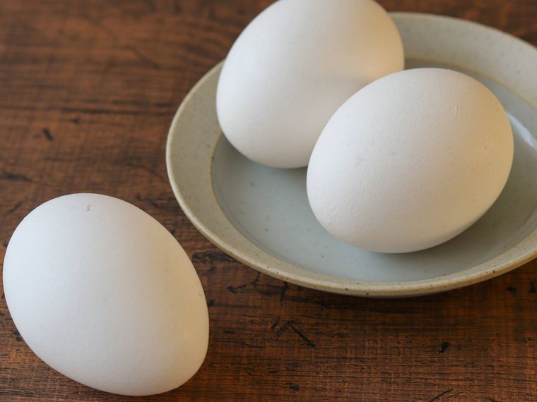 生たまごが皿に乗っている
