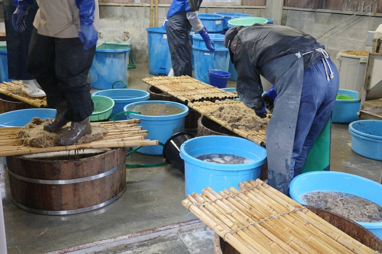 くずの根を洗っている