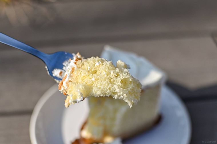 フォークで持ち上げたシフォンケーキ