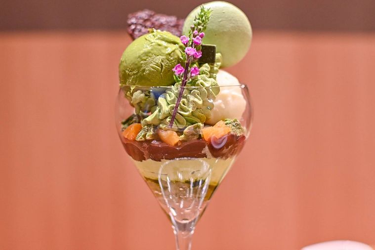 抹茶パフェの断面