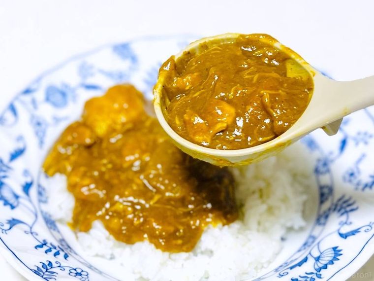 皿にカレーをよそっている様子