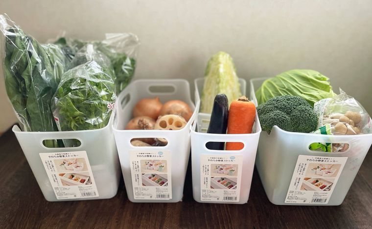 野菜をストッカーに収納して並べた様子