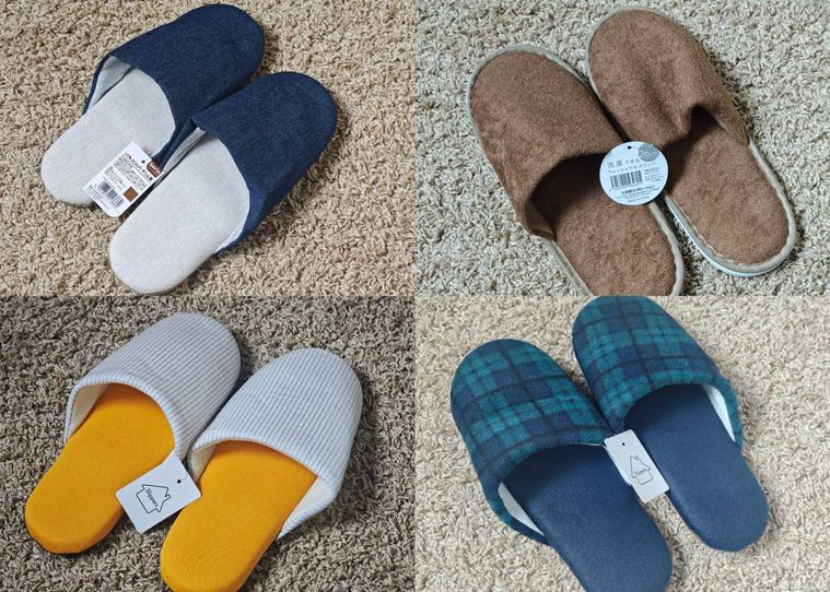 セリアのスリッパが床に並んでいる