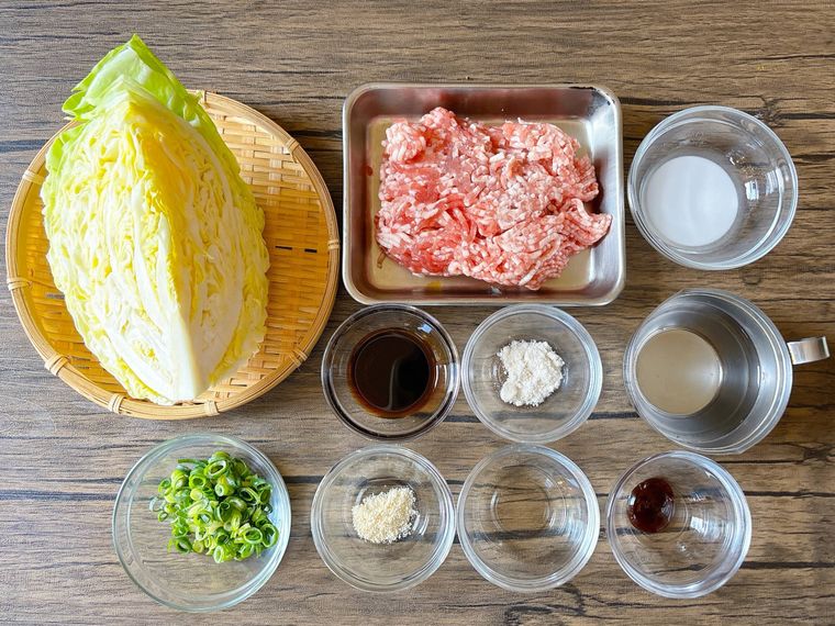 春キャベツとひき肉のとろみあんかけ丼の材料