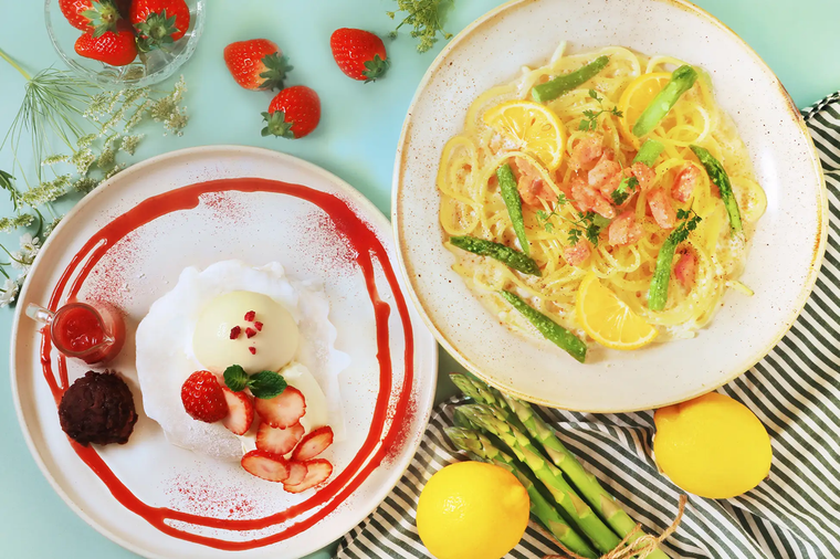 レモンパスタとパンケーキ