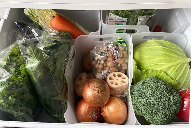 やわらか野菜ストッカーを使った収納例
