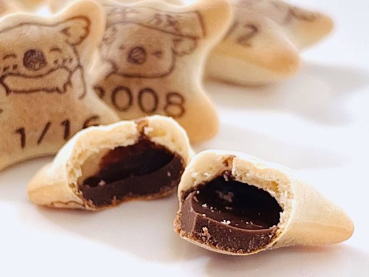 コアラのマーチチョコを半分にカットした様子