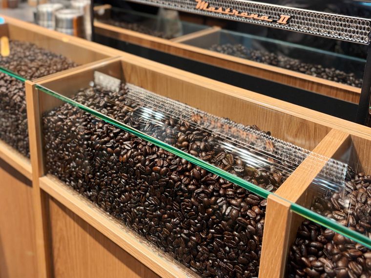 ディスプレイされたコーヒー豆