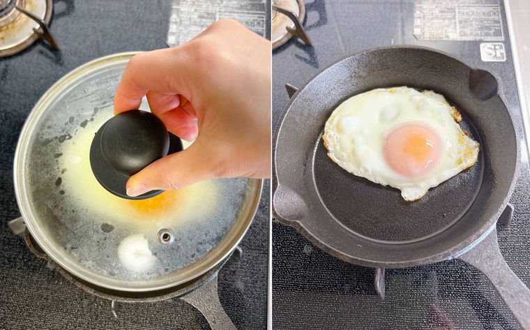 フタをして蒸し焼きする様子