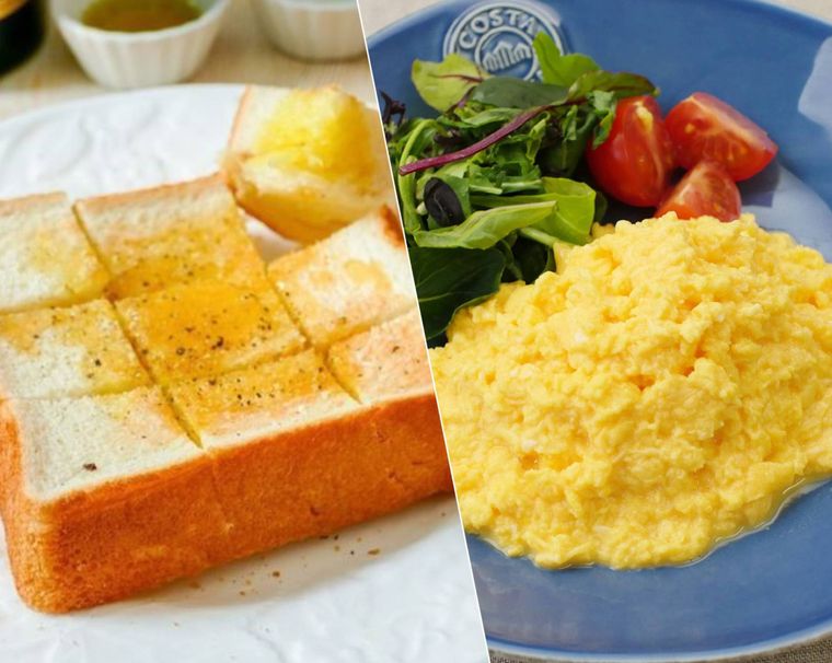 スクランブルエッグトーストサラダの合成画像