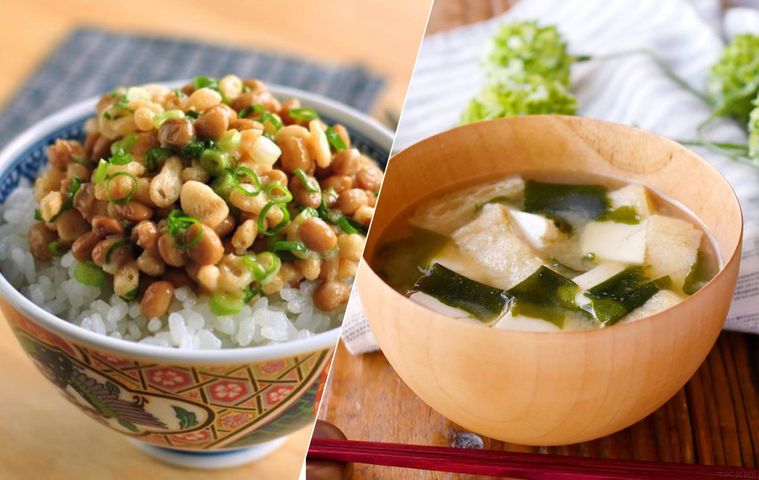 納豆ごはん即席味噌汁の合成画像