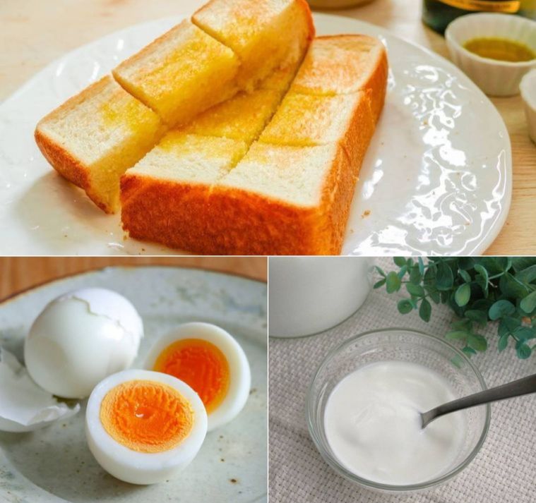 トーストゆで卵ヨーグルトの合成画像